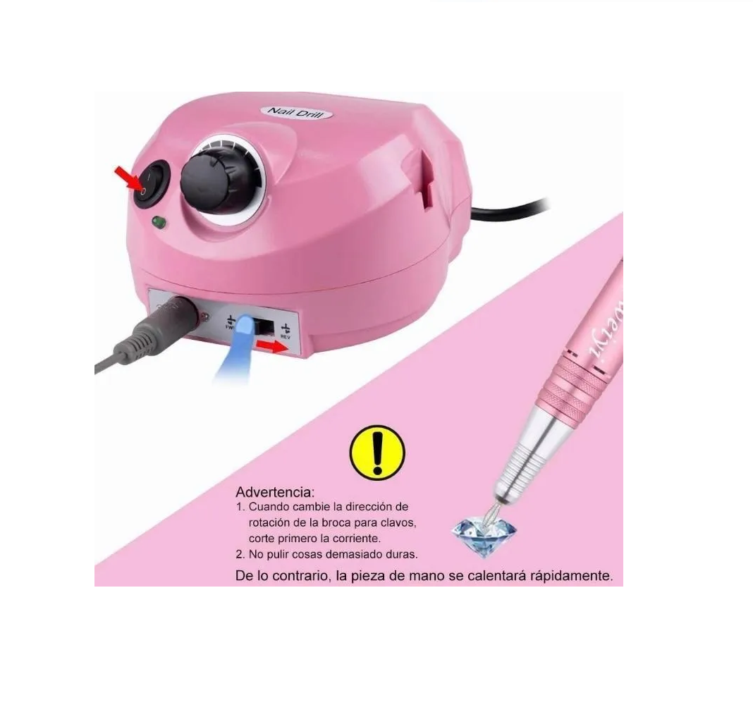 Foto 4 pulgar | Pulidor Esmeril de Uñas Profesional de 35000 Rpm 6 Cabezales Rosa