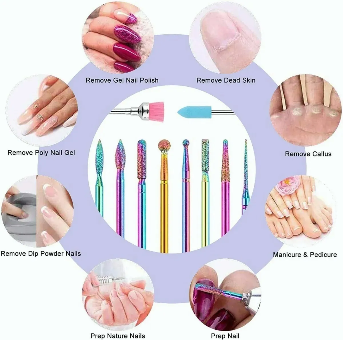 Foto 4 pulgar | Brocas Para Uñas Malubero Multicolor Limpiador De Cutículas 10 Piezas