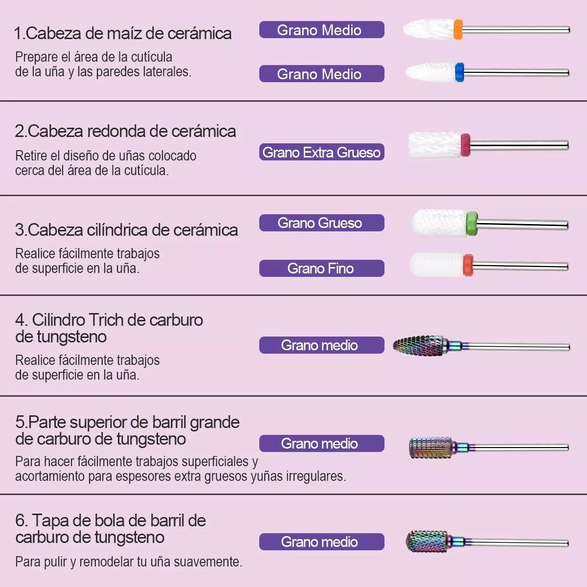 Foto 3 pulgar | Brocas para Pulidora de Uñas Malubero 20 Piezas