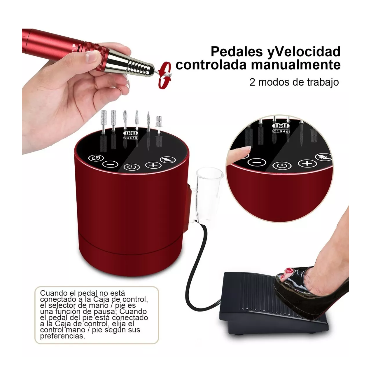 Foto 4 pulgar | Pulidora de Uñas BELUG Dill Profesional 35000 rpm Rojo