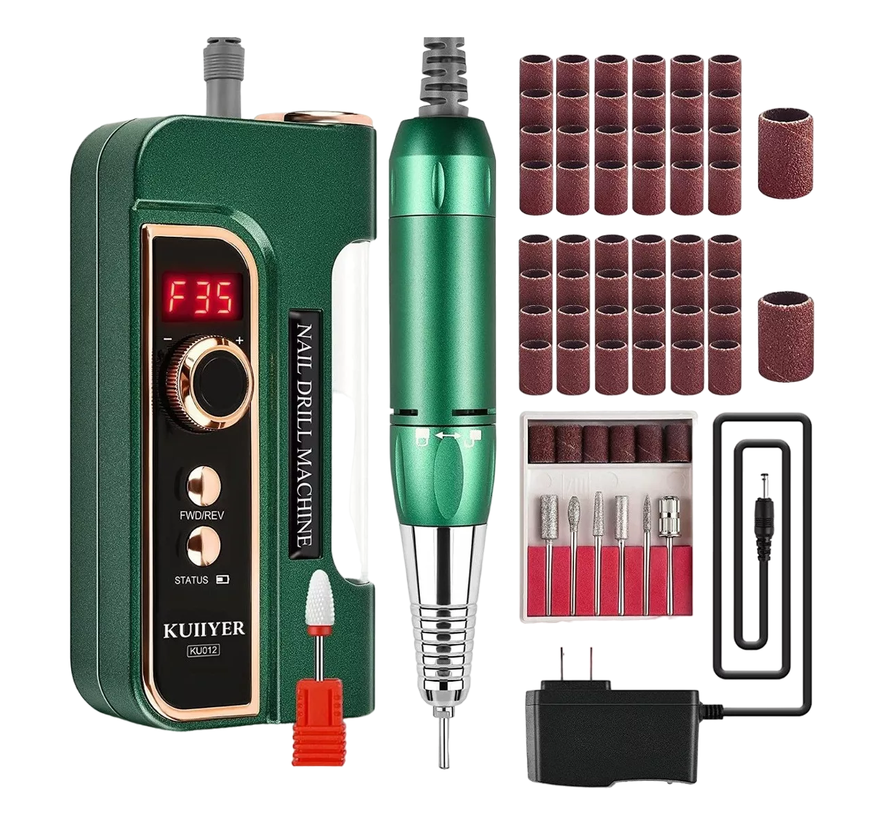 Kit Pulidor Esmeril Taladro Para Uñas Profesional 35000rpm Verde