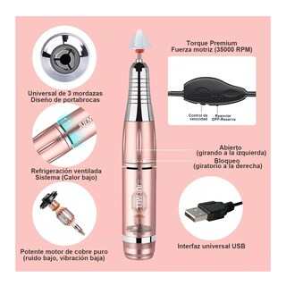Foto 2 | Pulidor Esmeril Taladro Juemel color Rosa Metálico para Uñas Acrilicas 35000rpm 68 PZAS