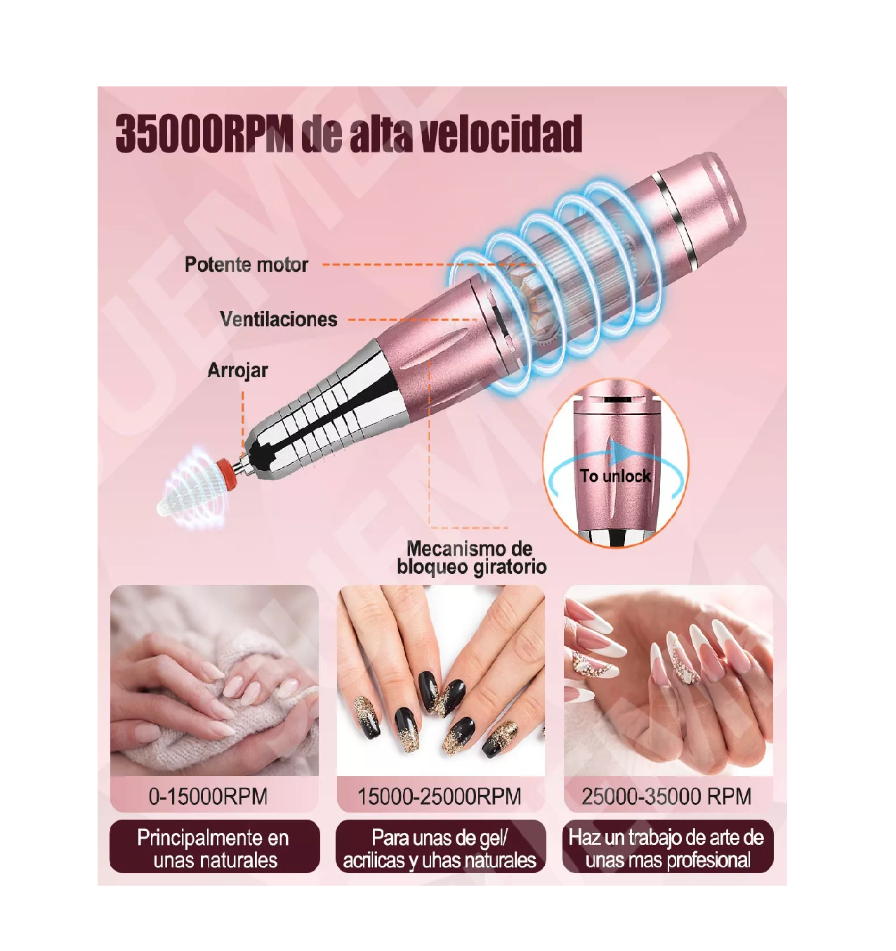 Foto 4 pulgar | Pulidor Esmeril Jumel de Uñas color Rosa con Accesorios