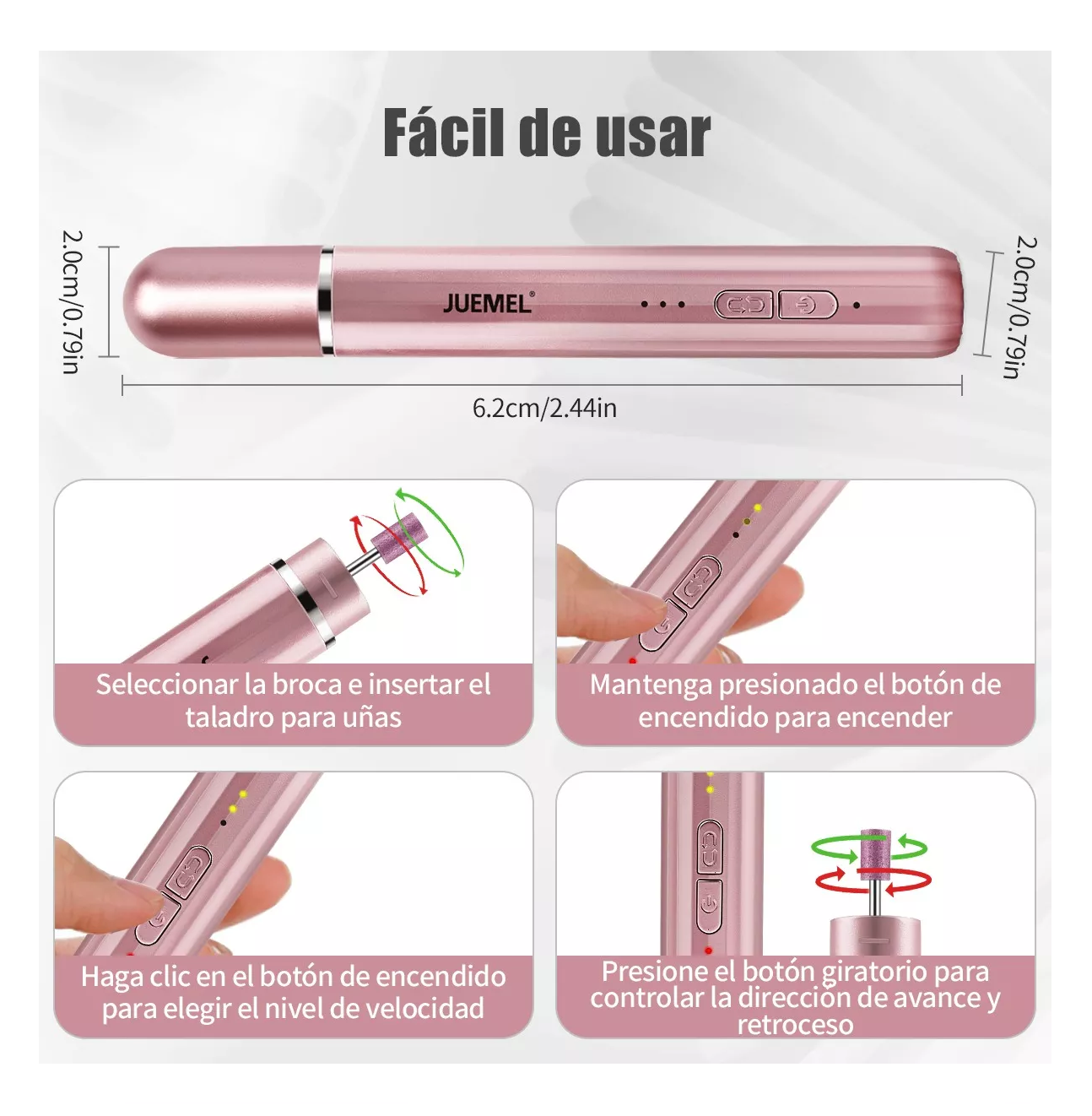 Foto 7 pulgar | Esmeril Taladro Pulidor De Uñas Acrilicas Inalámbrico Rosa