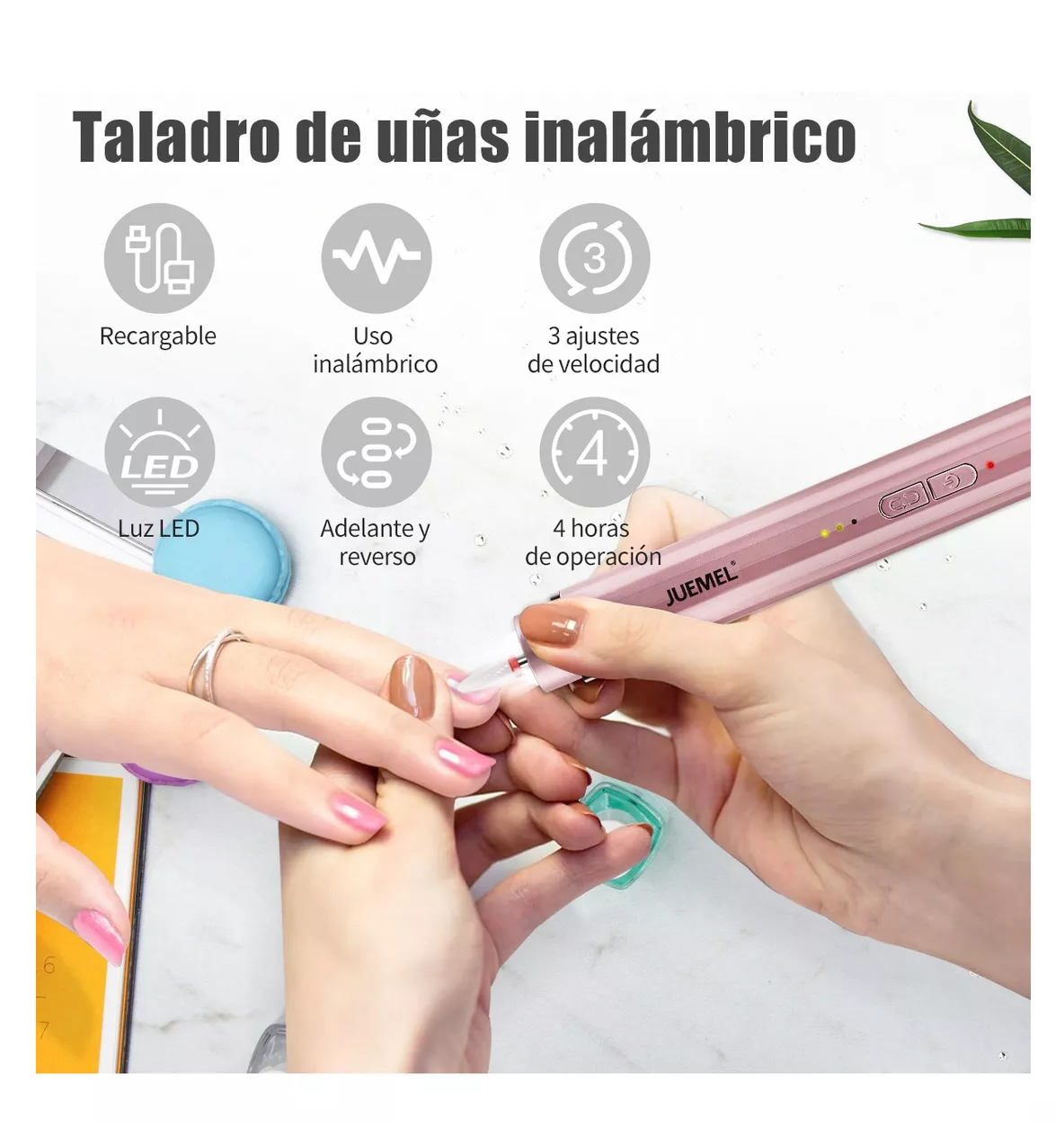 Foto 3 pulgar | Esmeril Taladro Pulidor De Uñas Acrilicas Inalámbrico Rosa