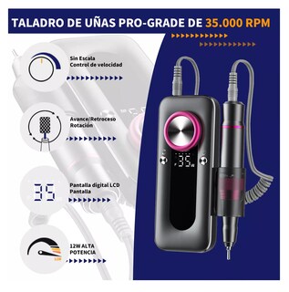 Foto 2 | Drill Para Uñas Profesional Lima Esmeril Para Uñas 35000 Rpm Negro
