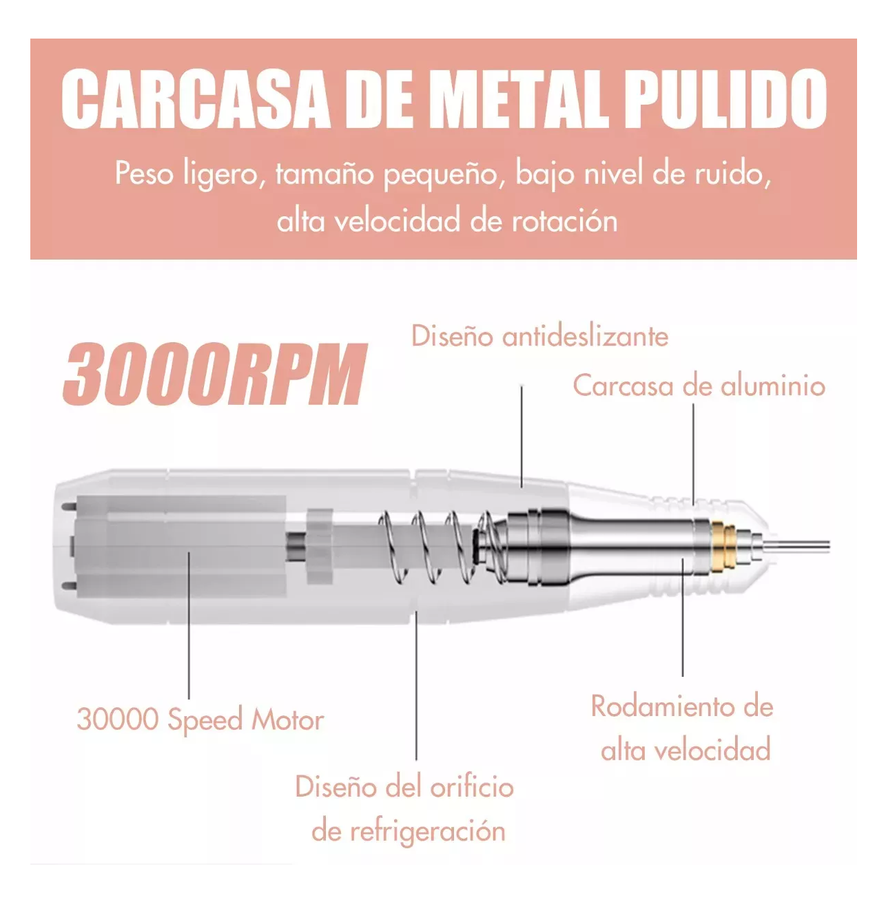 Foto 5 pulgar | Esmeril Para Uñas Profesional Drill Pulidor Kit 35000 Rpm Rosa