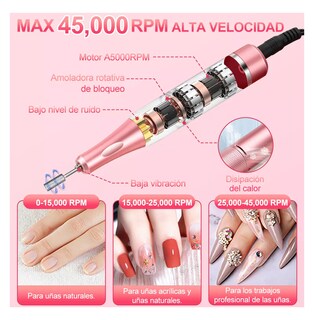 Foto 4 | Pulidor de Uñas Esmeril Profesional Drill 45000 Rpm Rosa