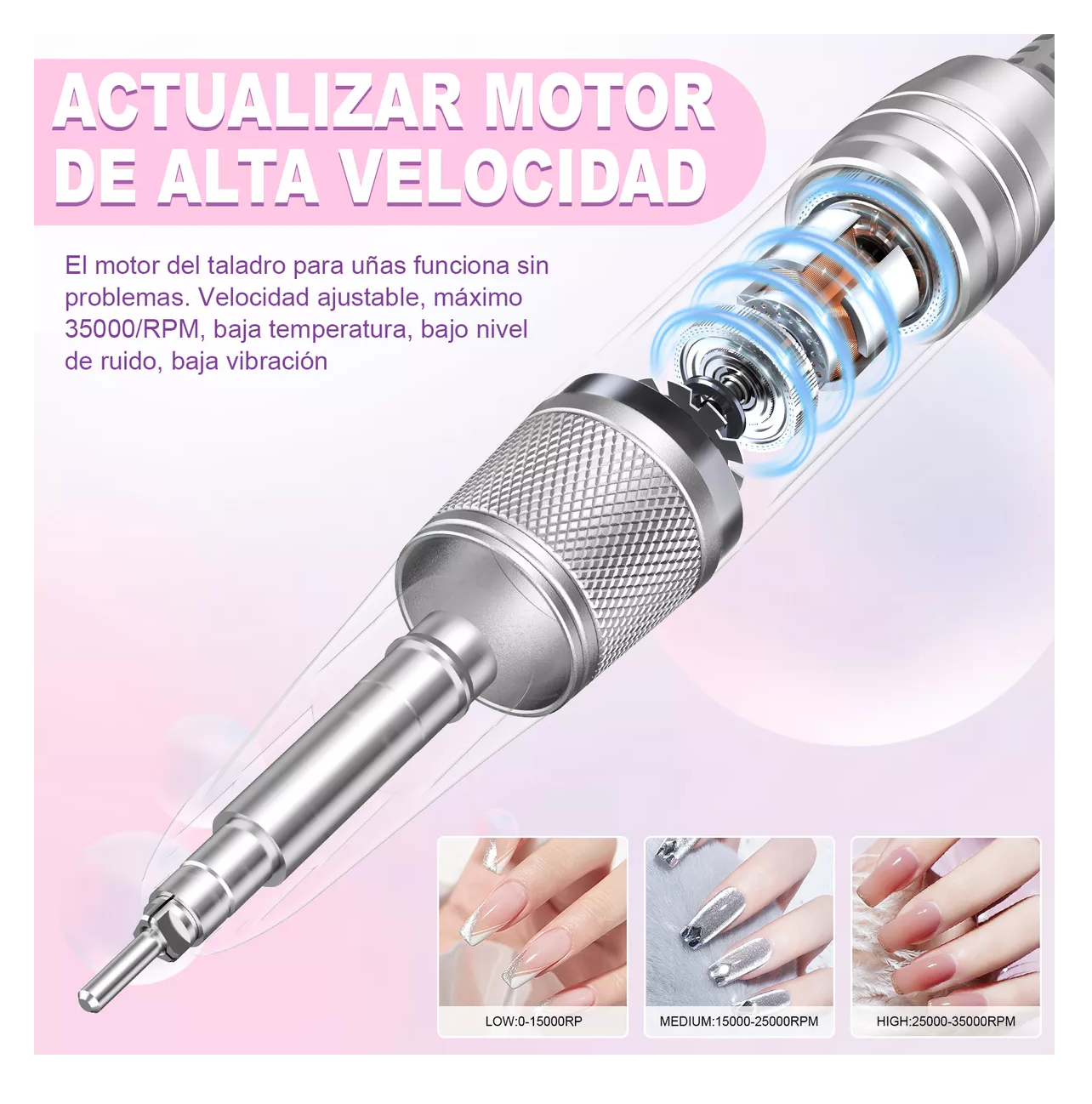 Foto 2 | Pulidor Esmeril para Uñas Taladro 45000 rpm Recargable Dril Morado