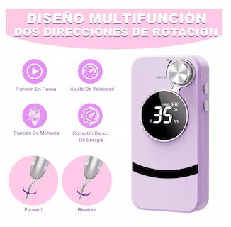 Foto 5 | Pulidor Esmeril para Uñas Taladro 45000 rpm Recargable Dril Morado