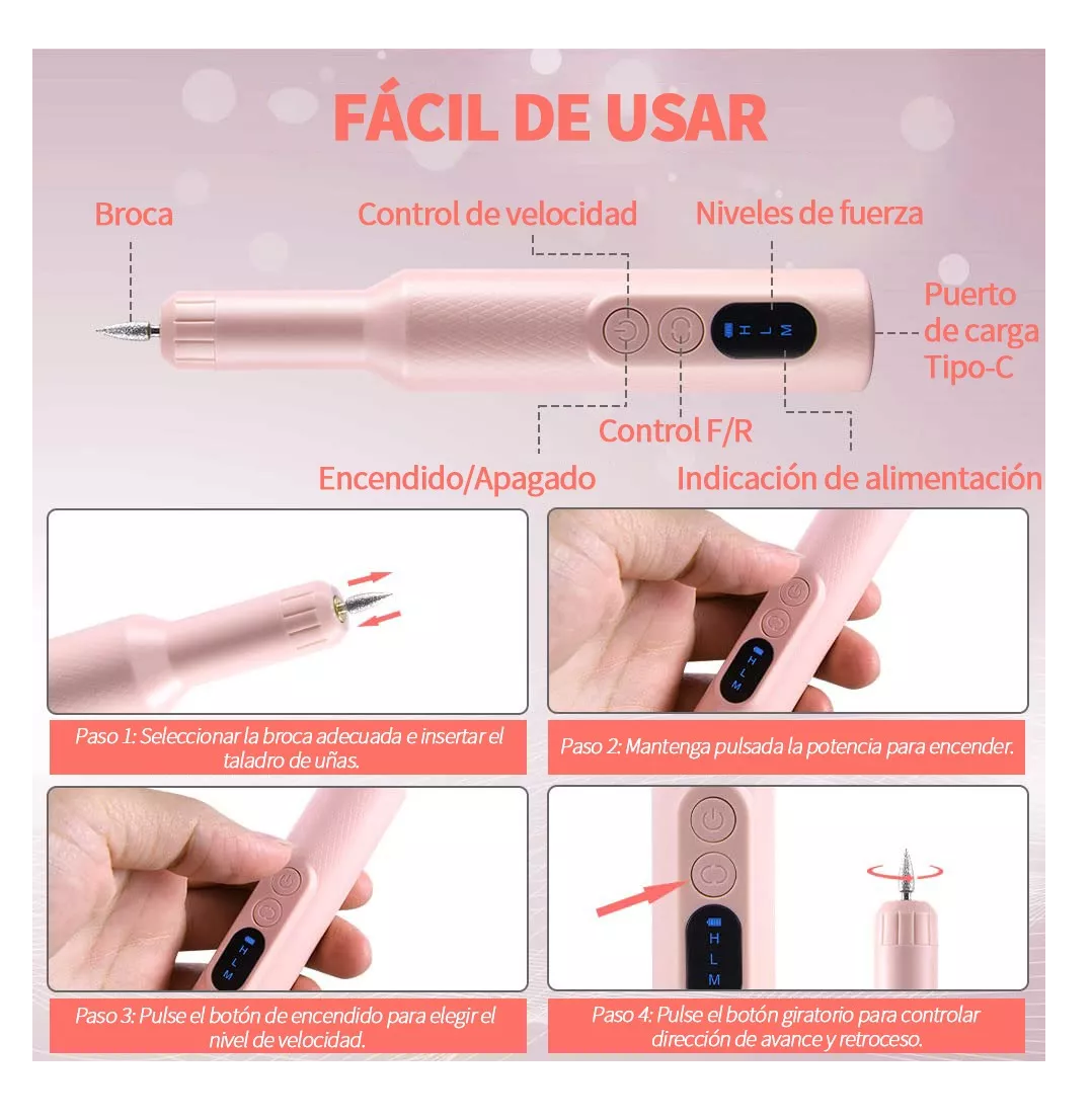Foto 6 pulgar | Pulidor Esmeril de Uñas Belug Inalámbrico Rosa