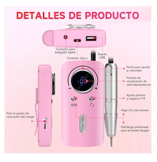 Foto 4 | Pulidor de Uñas Esmeril Profesional Drill Portátil 45000 Rpm Rosa