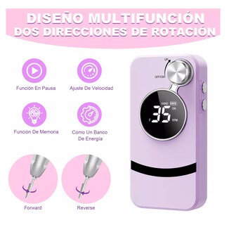 Foto 5 | Pulidor Esmeril Uñas Taladro 45000rpm Recargable Dril Morado