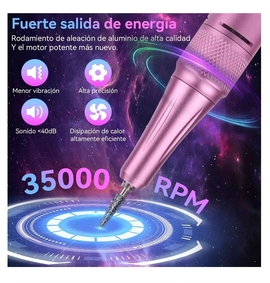 Foto 4 pulgar | Pulidor de Uñas Esmeril Profesional Drill Portátil 35000 Rpm Rosa