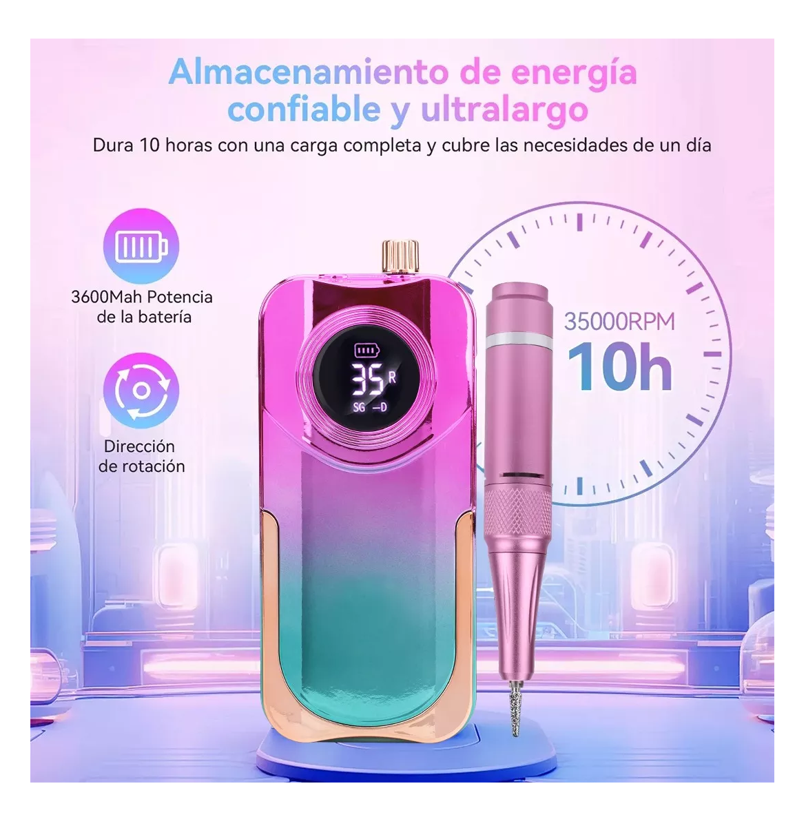 Foto 5 pulgar | Pulidor de Uñas Esmeril Profesional Drill Portátil 35000 Rpm Rosa