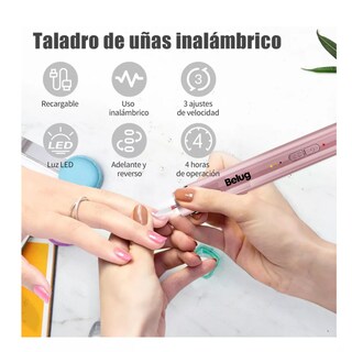 Foto 3 | Esmeril Taladro Pulidor De Uñas Acrílicas Inalámbrico Rosa Belug