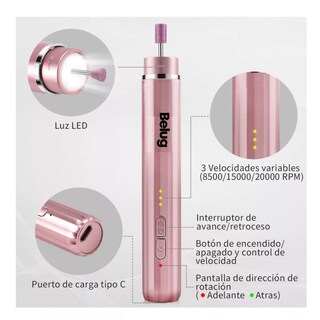 Foto 4 | Esmeril Taladro Pulidor De Uñas Acrílicas Inalámbrico Rosa Belug
