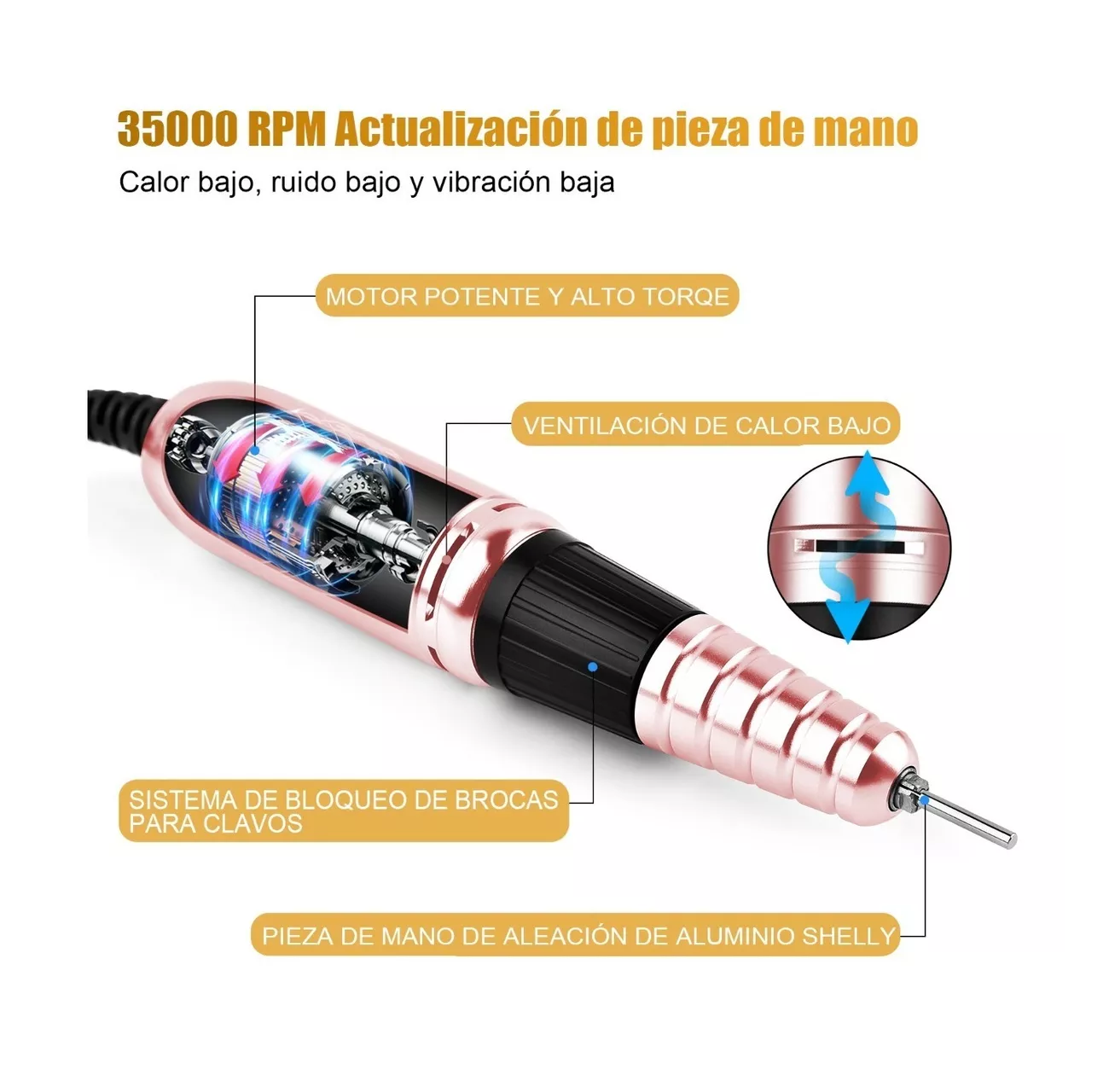 Foto 3 pulgar | Pulidor Esmeril Drill Para Uñas Profesional C/pedal 35000rpm Multicolor Belug