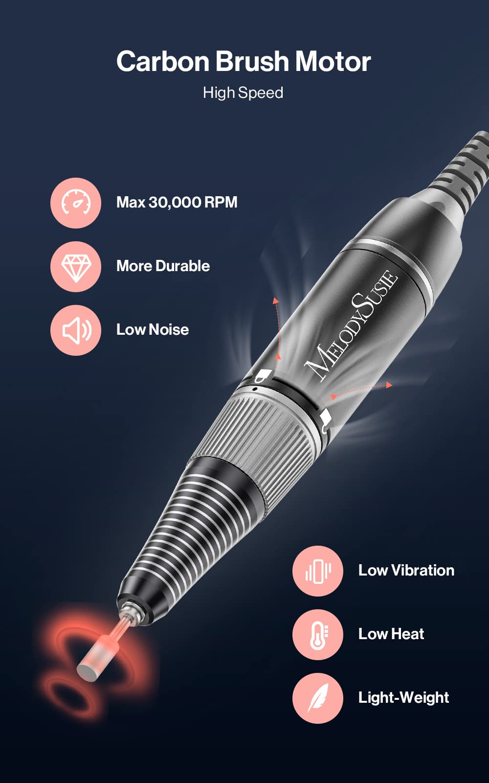 Foto 4 | Taladro De Uñas Melodysusie Sc320d Recargable De 30000 Rpm Con Brocas - Venta Internacional.