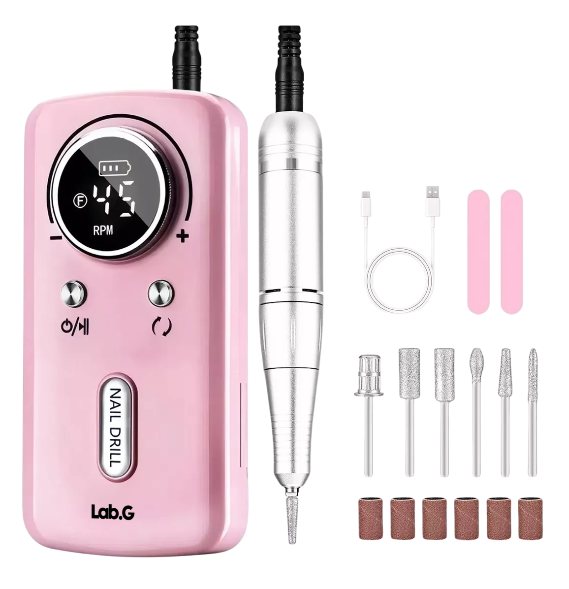 Pulidor De Uñas Esmeril Profesional Drill Portátil 45000 Rpm Rosa/plata