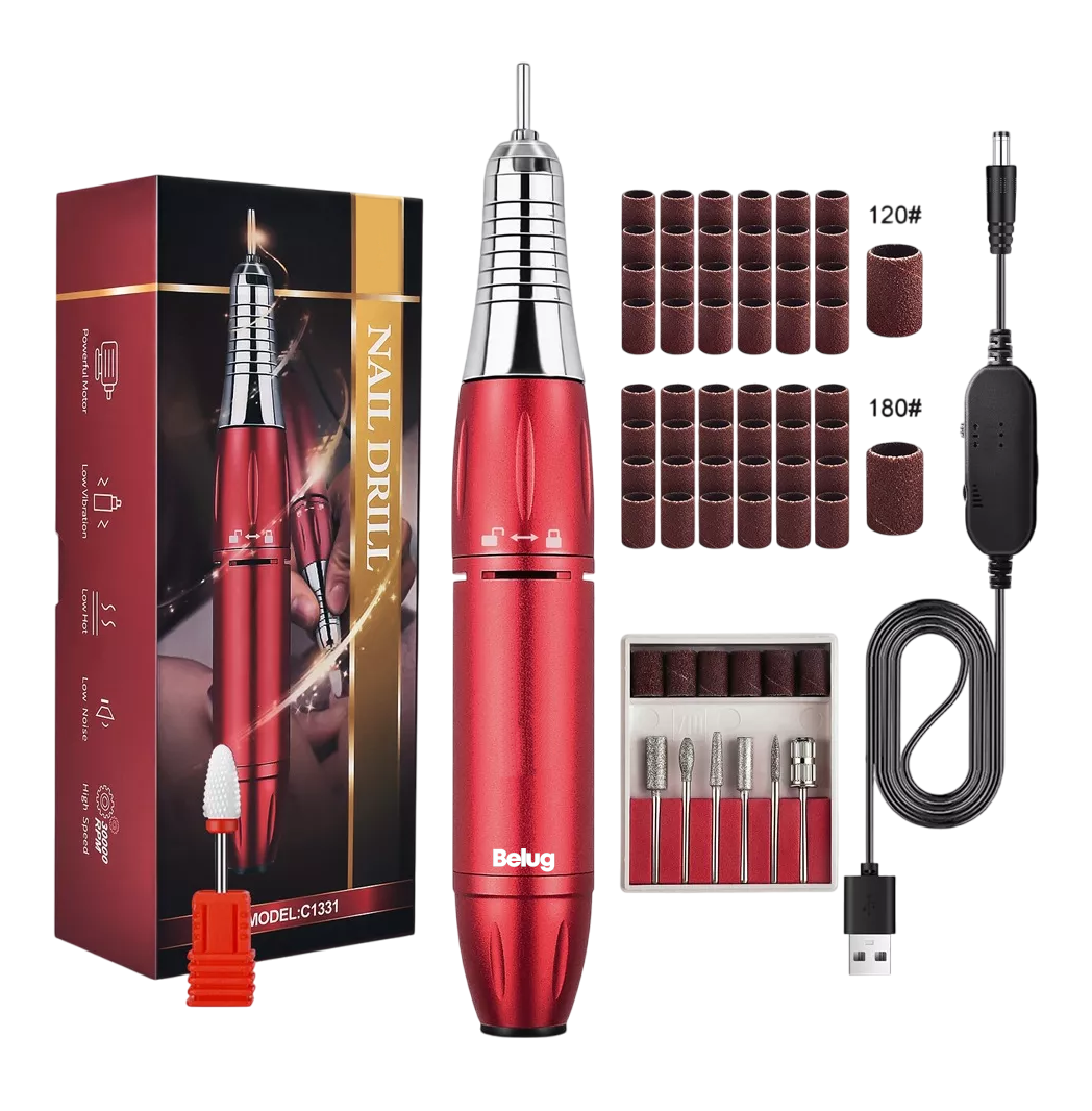 Taladro De Uñas Pulidor Esmeril Uñas Acrílicas 65 Piezas Rojo Belug