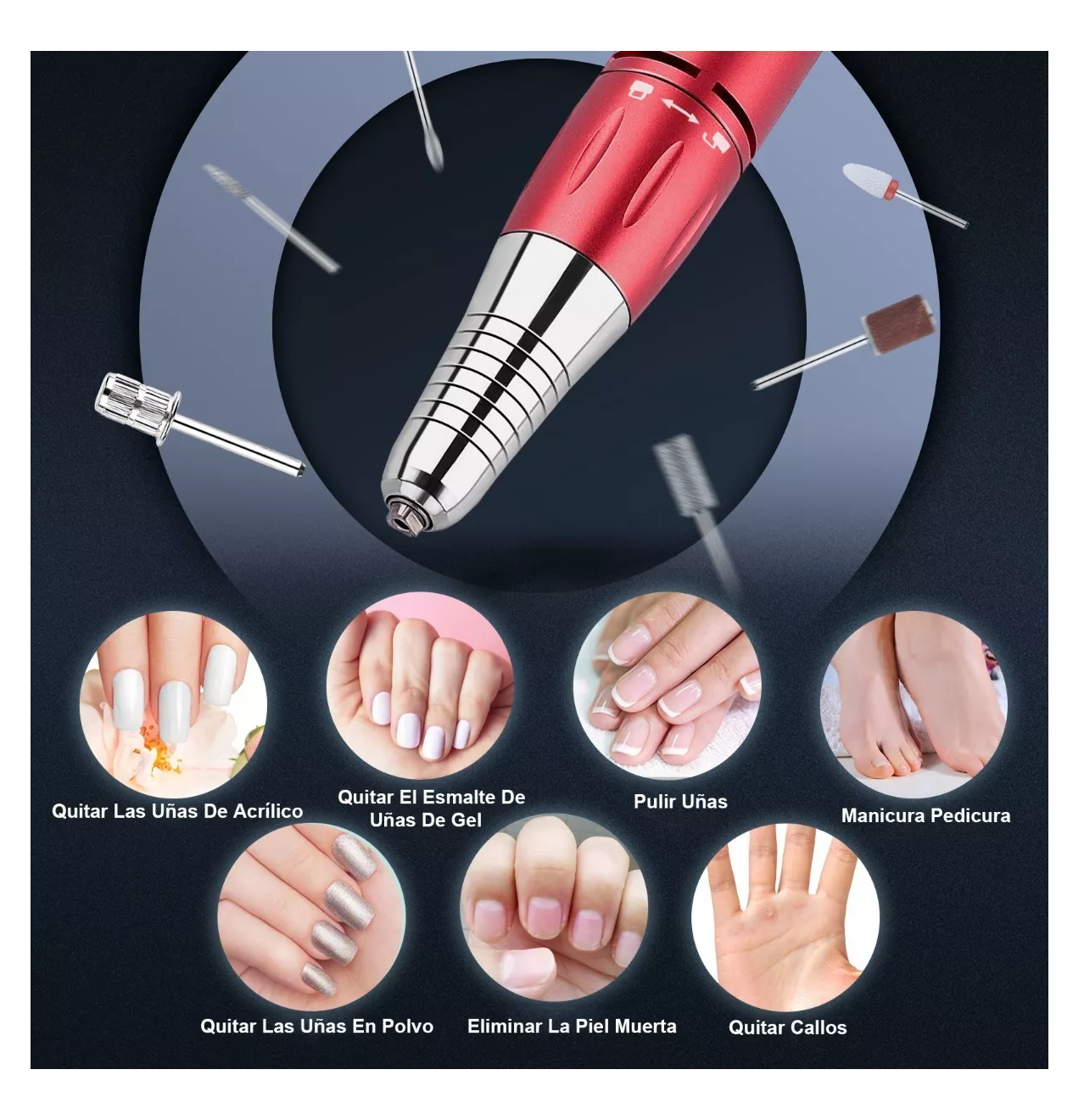Foto 5 pulgar | Taladro De Uñas Pulidor Esmeril Uñas Acrílicas 65 Piezas Rojo Belug
