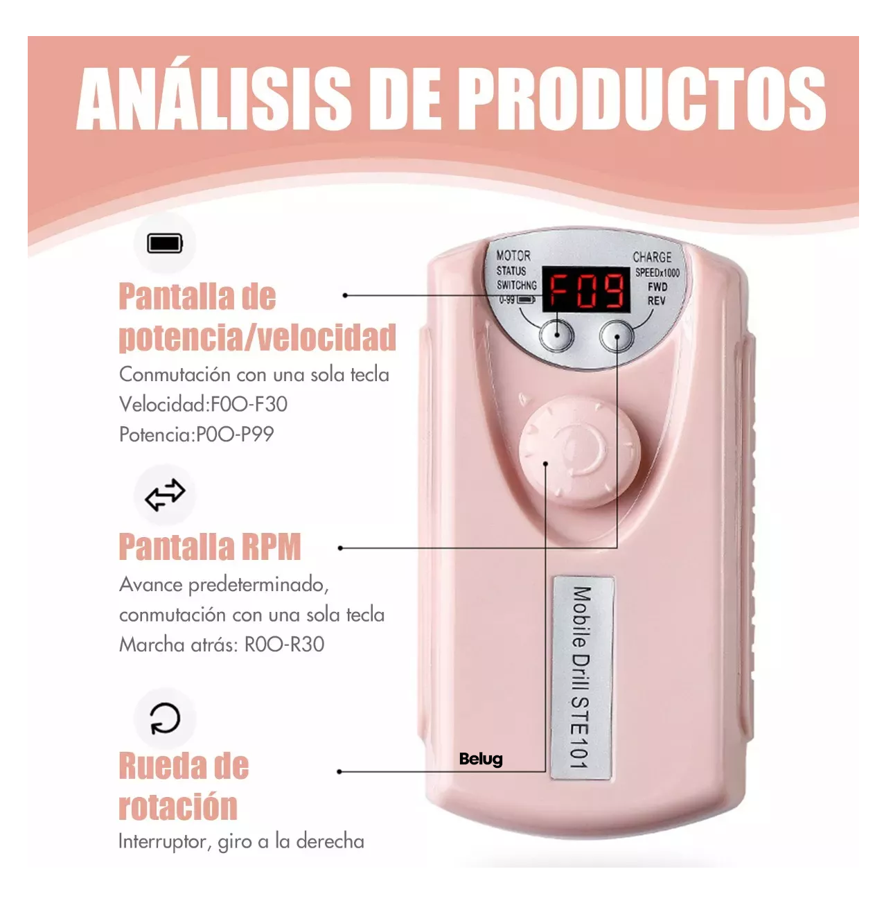 Foto 3 pulgar | Meril Para Uñas Profesional Drill Pulidor Kit 35000 Rpm Rosa Belug