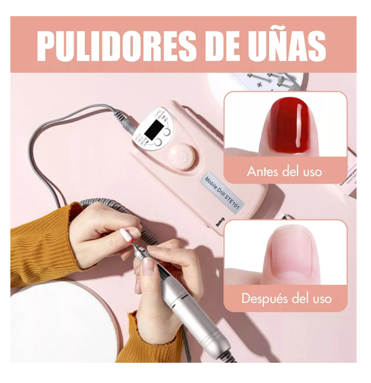 Foto 6 pulgar | Meril Para Uñas Profesional Drill Pulidor Kit 35000 Rpm Rosa Belug