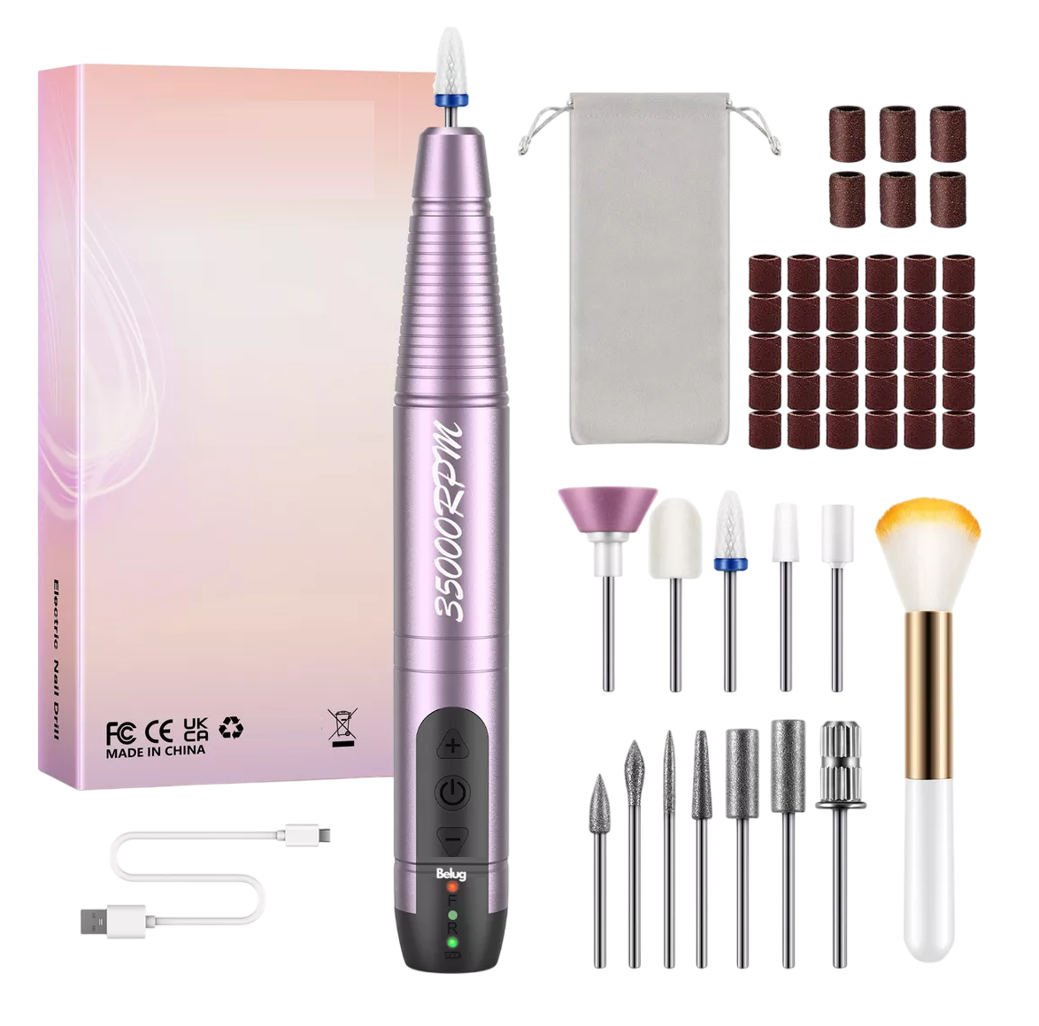 Foto 1 | Pulidor Esmeril Para Uñas Manicure Inalambrico Taladro Con Set Morado Belug