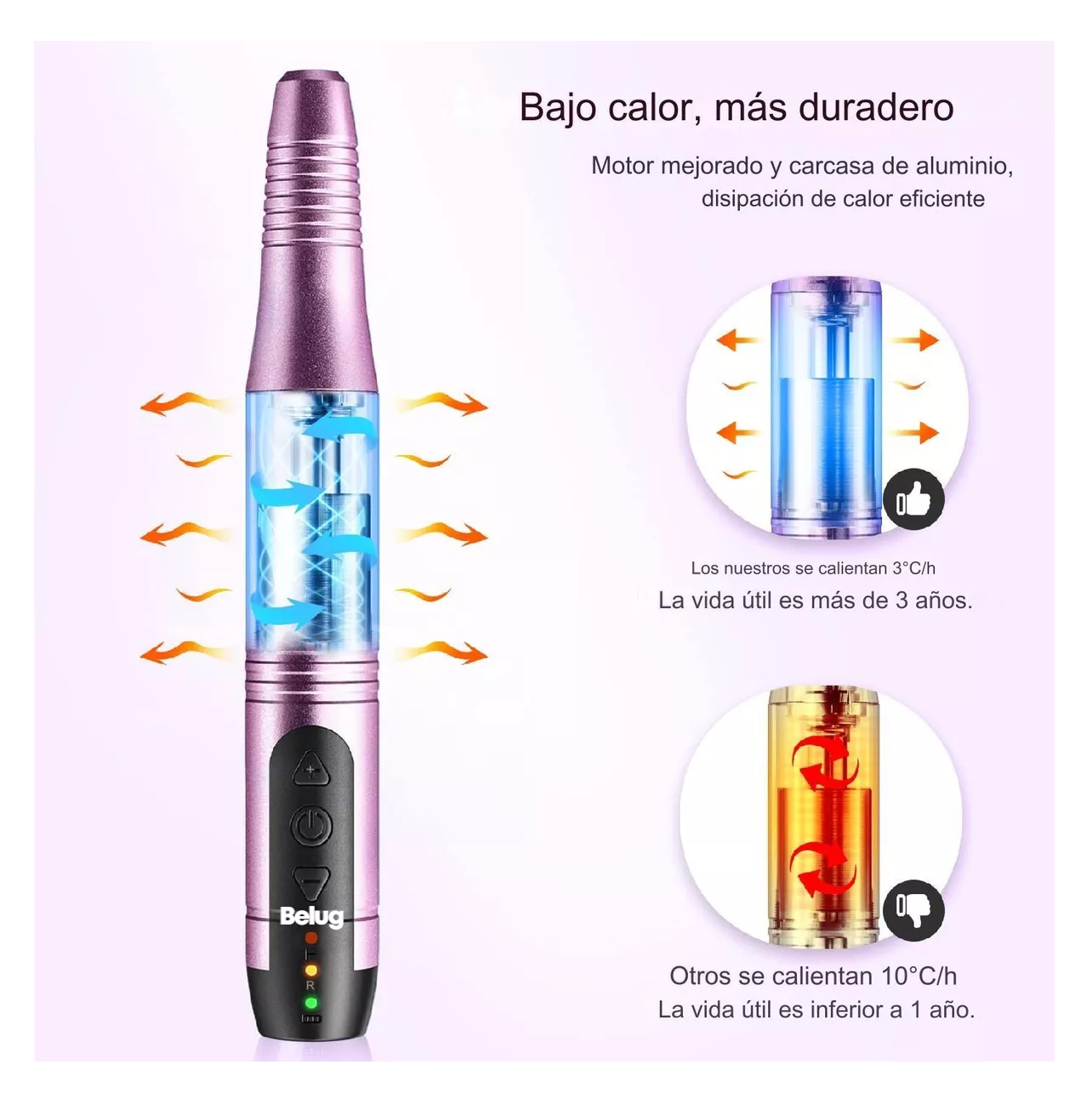 Foto 3 | Pulidor Esmeril Para Uñas Manicure Inalambrico Taladro Con Set Morado Belug