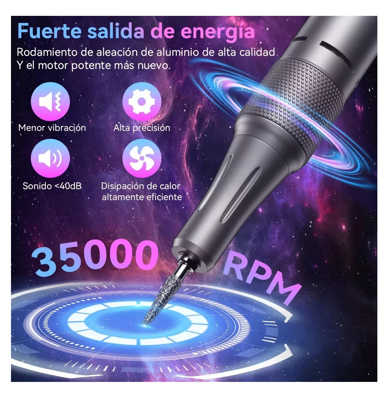 Foto 3 | Pulidor De Uñas Esmeril Portátil Drill Profesional 35000 Rpm Negro Colores Belug