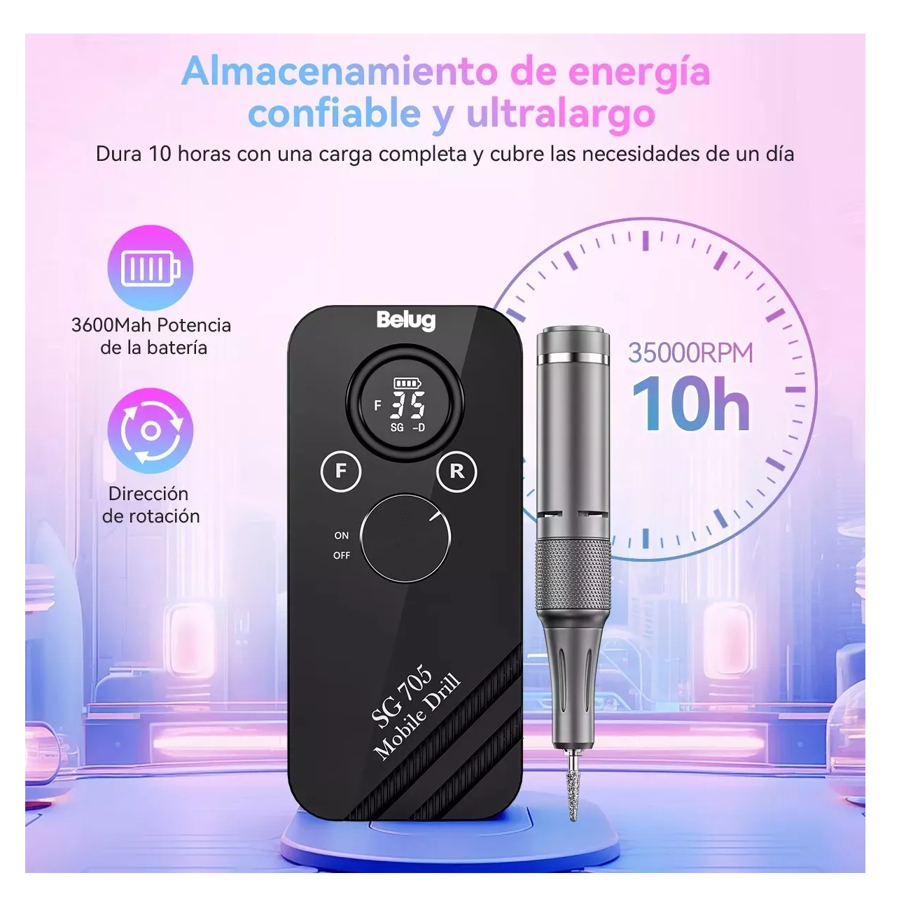 Foto 4 | Pulidor De Uñas Esmeril Portátil Drill Profesional 35000 Rpm Negro Colores Belug