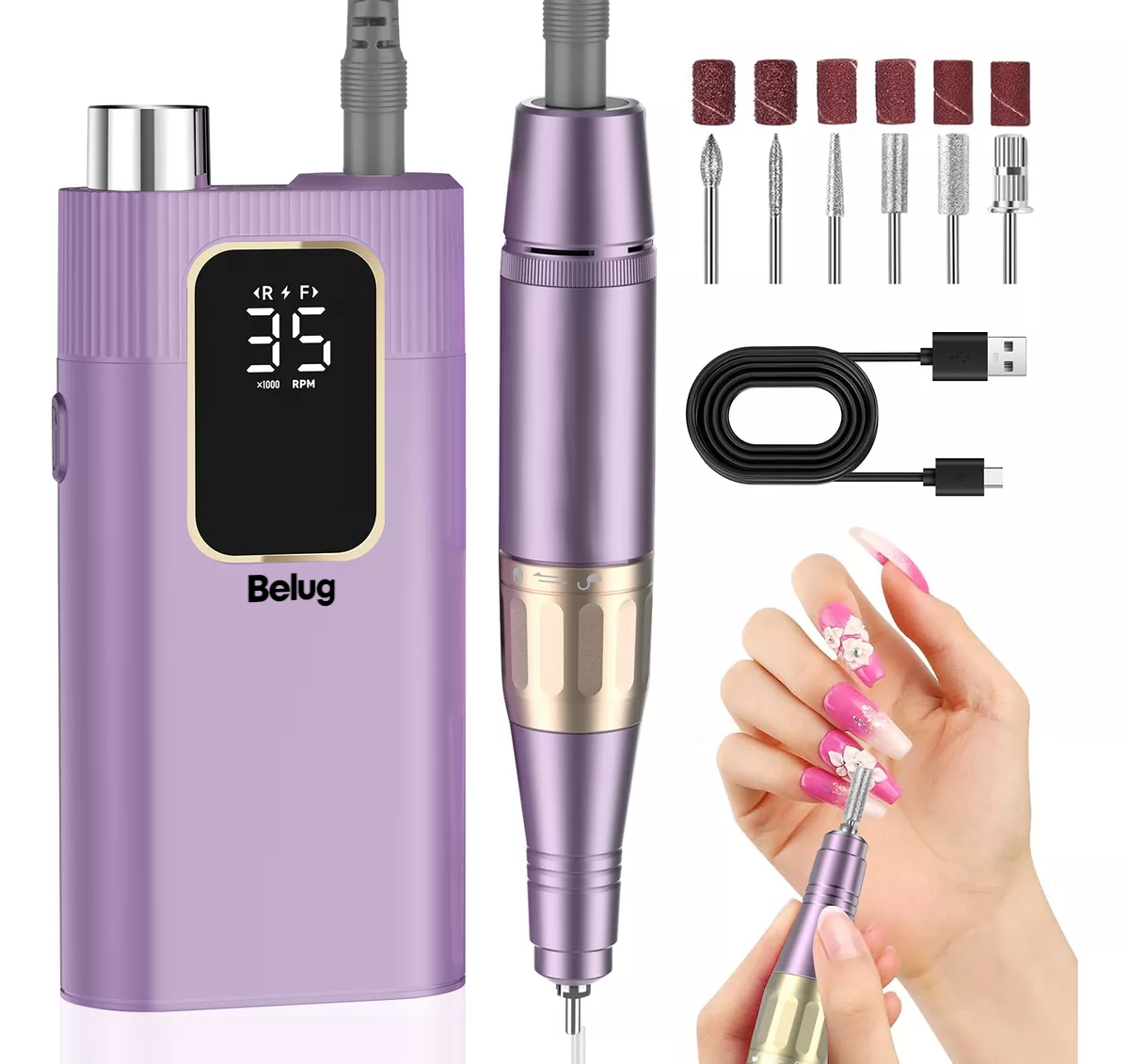 Foto 5 pulgar | Pulidor De Uñas Belug Esmeril Profesional Drill Portátil 35000 Rpm Morado
