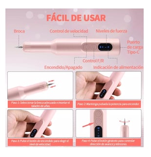 Foto 5 | Pulidor Eléctrico para Uñas Inalámbrico Rosa Belug