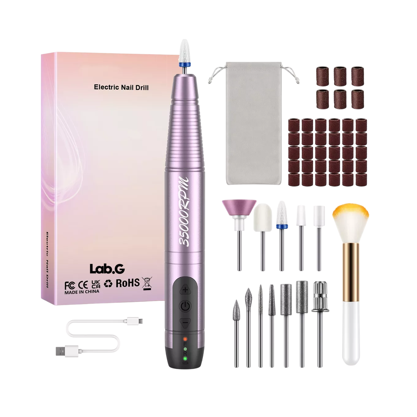 Foto 1 | Pulidor Esmeril Para Uñas Lab.g Manicure Inalambrico Taladro Con Set Morado
