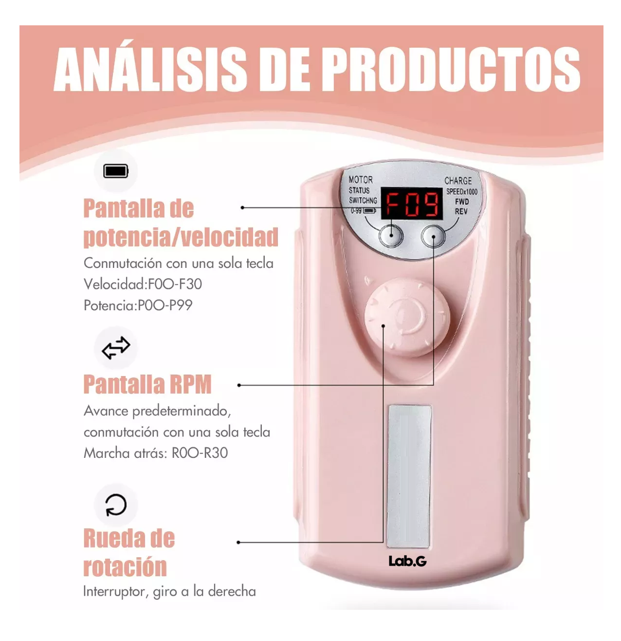 Foto 2 | Esmeril Para Uñas Profesional Lab.g Drill Pulidor Kit 35000 Rpm Rosa
