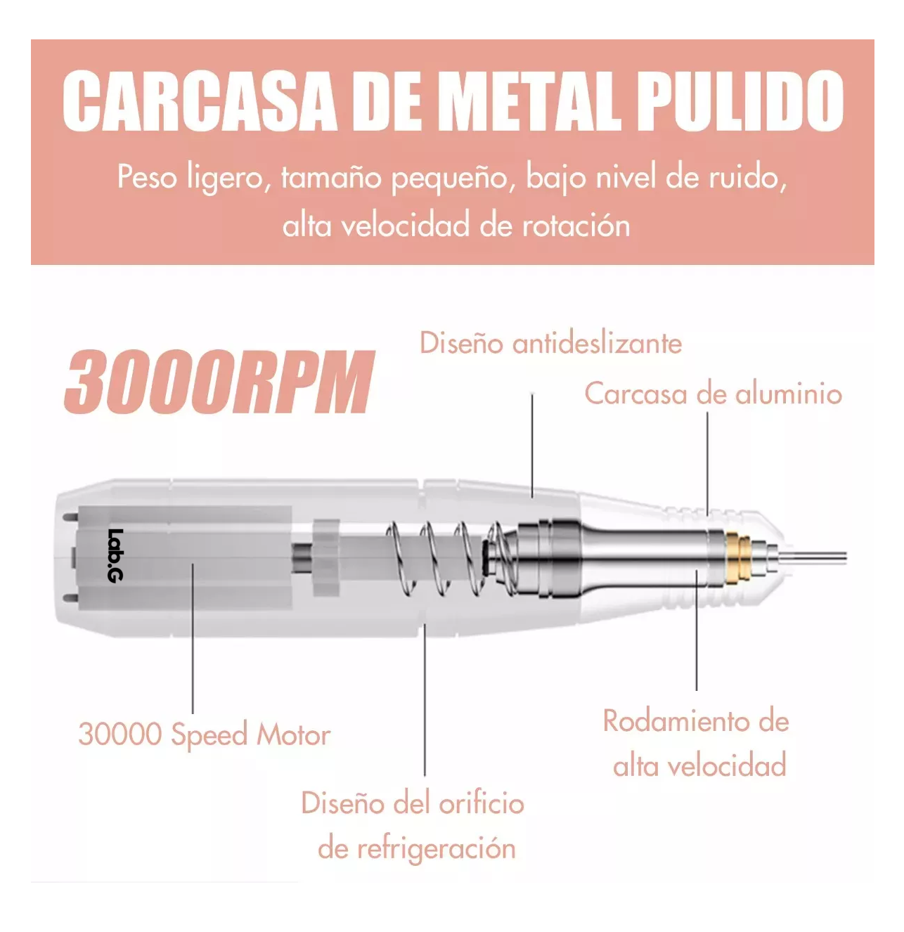 Foto 4 | Esmeril Para Uñas Profesional Lab.g Drill Pulidor Kit 35000 Rpm Rosa