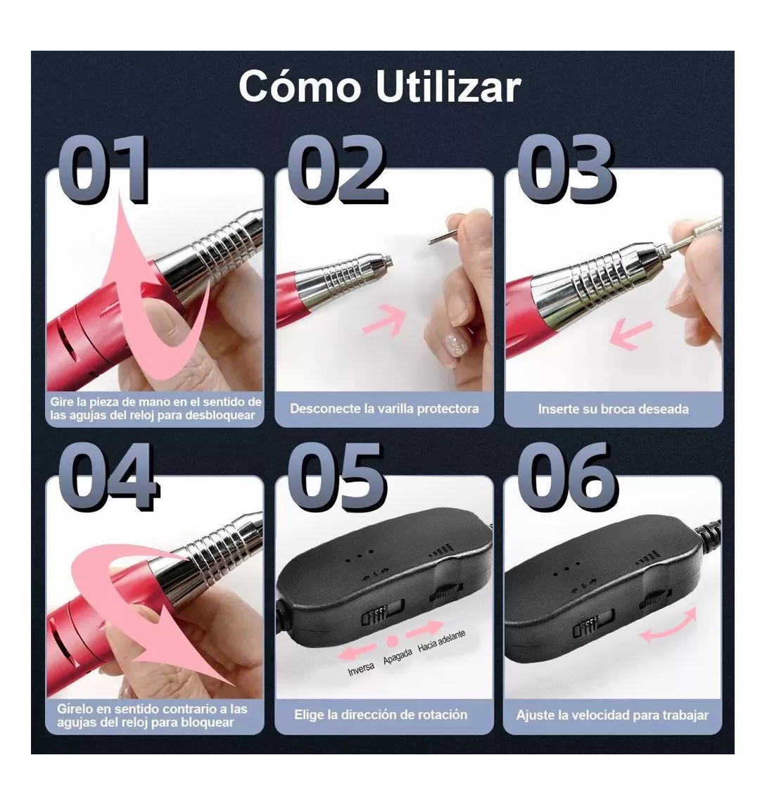 Foto 4 pulgar | Taladro de Uñas Esmeril 65 Piezas Rojo