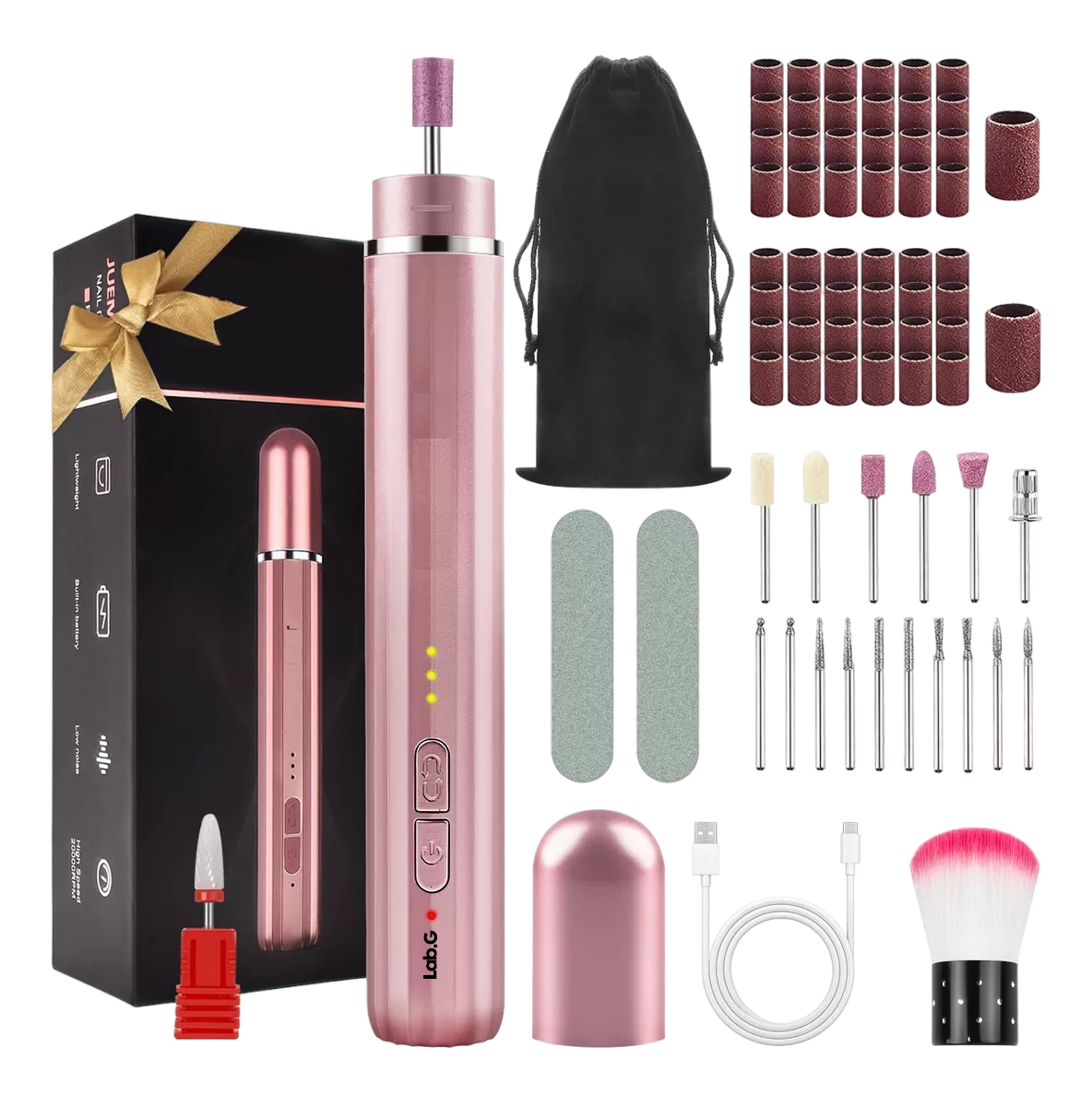 Esmeril Taladro Lab.g Pulidor De Uñas Acrilicas Inalámbrico Rosa