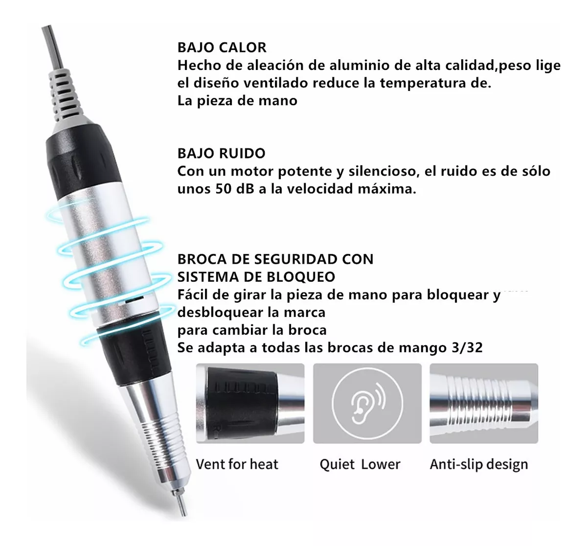 Foto 4 | Pulidor Para Uñas Drill Esmeril Profesional 25000 Rpm Belug, Negro