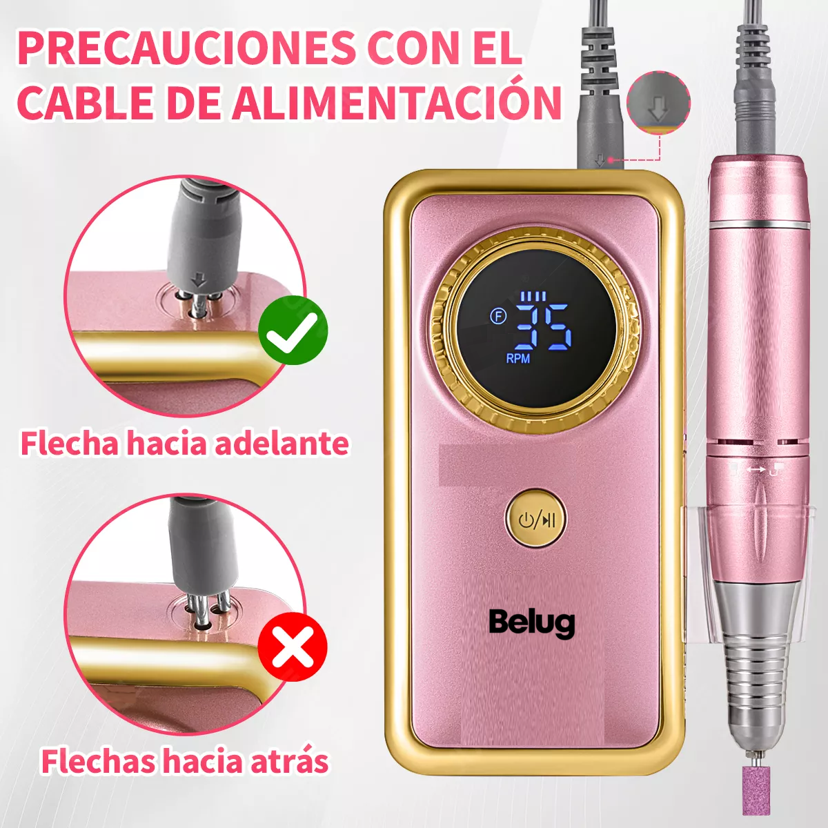 Foto 3 | Pulidor Esmeril Belug Taladro De Uñas Acrílicas (120pcs) Rosa 35000rpm