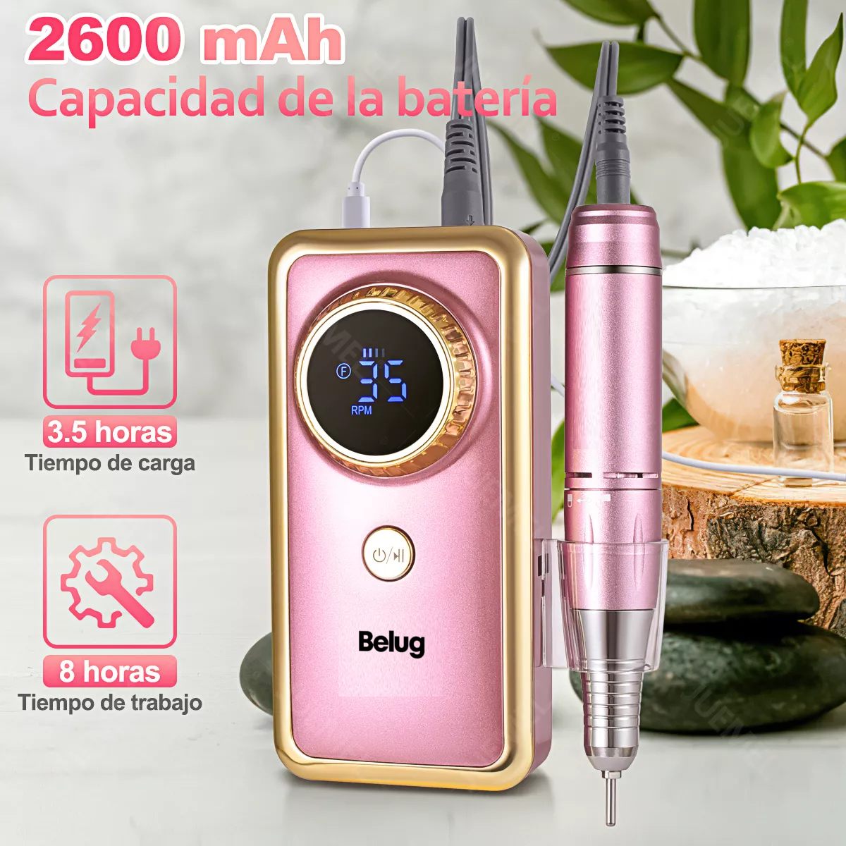 Foto 4 | Pulidor Esmeril Belug Taladro De Uñas Acrílicas (120pcs) Rosa 35000rpm
