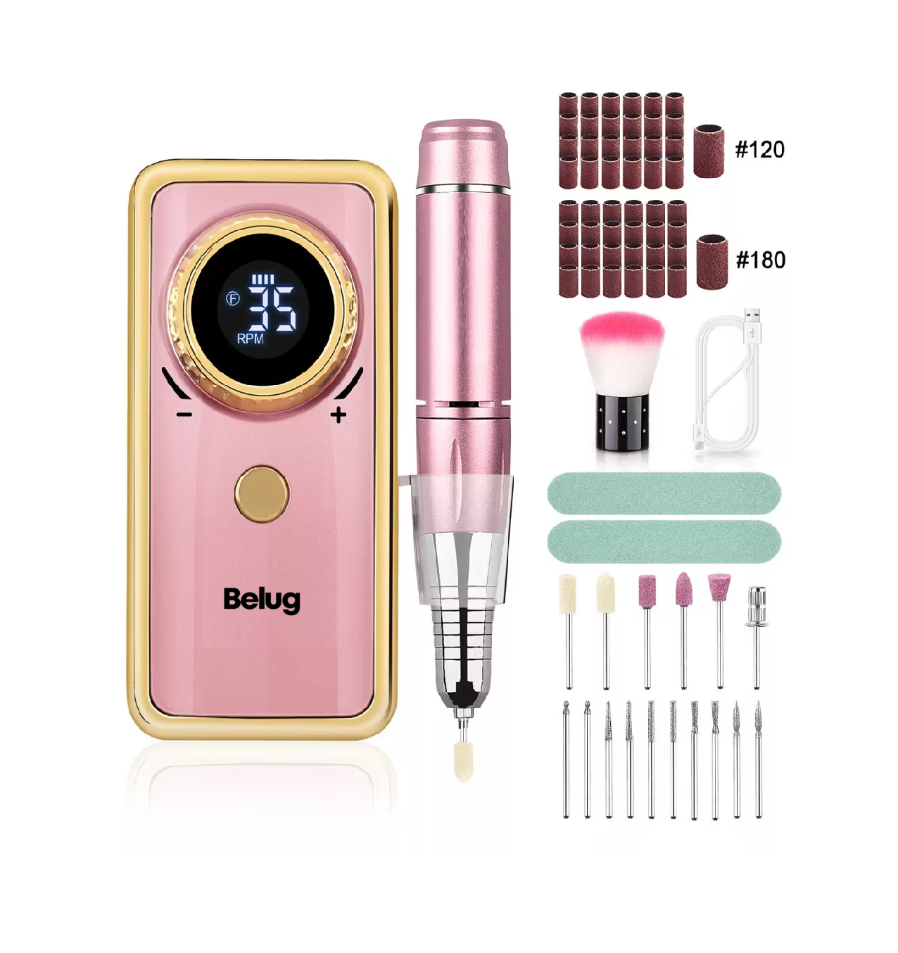 Foto 5 | Pulidor Esmeril Belug Taladro De Uñas Acrílicas (120pcs) Rosa 35000rpm