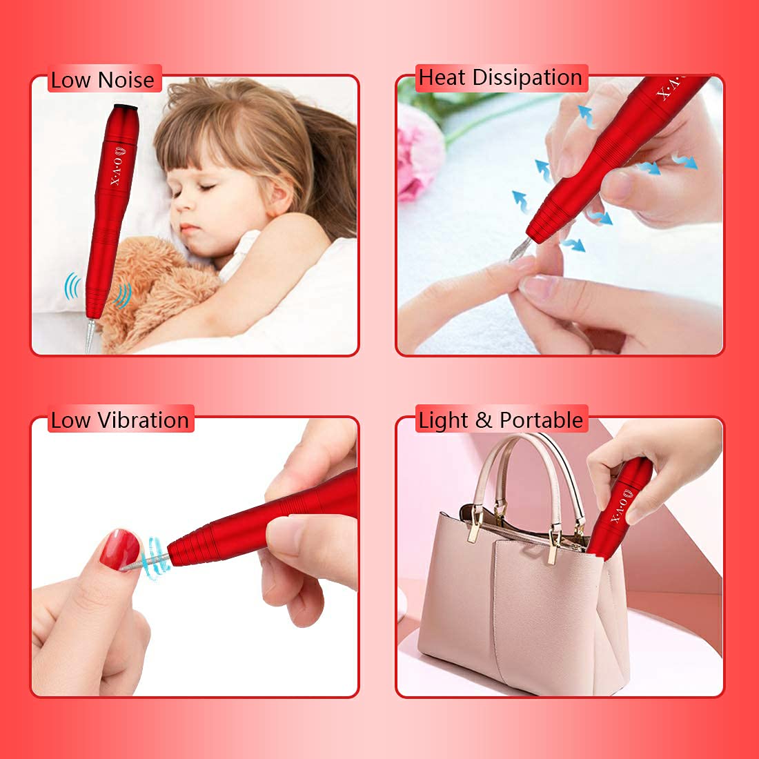 Foto 5 | Kit De Limas De Uñas Eléctricas Ovx 20000 Rpm Con Bandas De Lijado, Color Rojo - Venta Internacional.