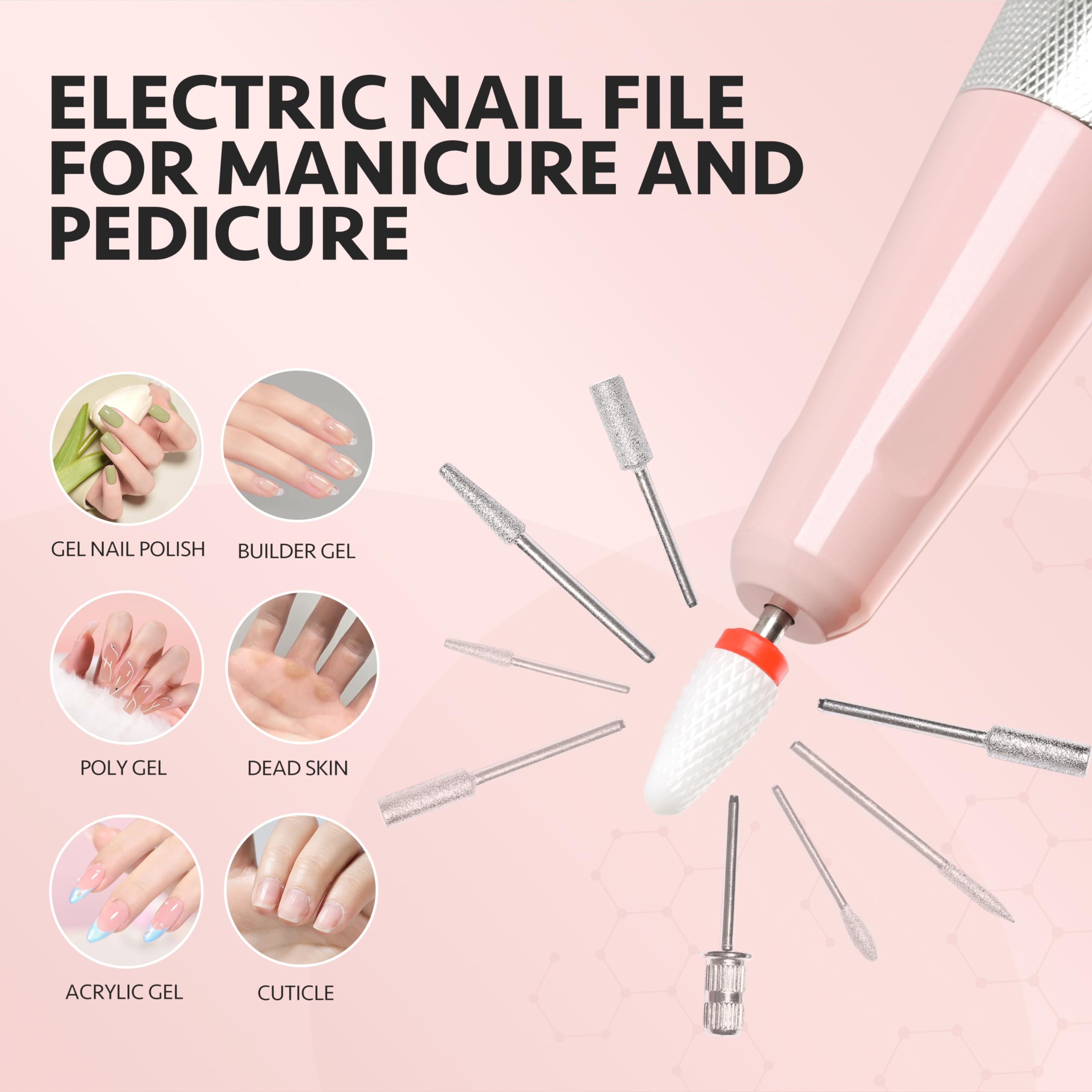 Foto 7 pulgar | Taladro De Uñas Gaoy Recargable, Inalámbrico, Eléctrico, Rosa Con Brocas - Venta Internacional.