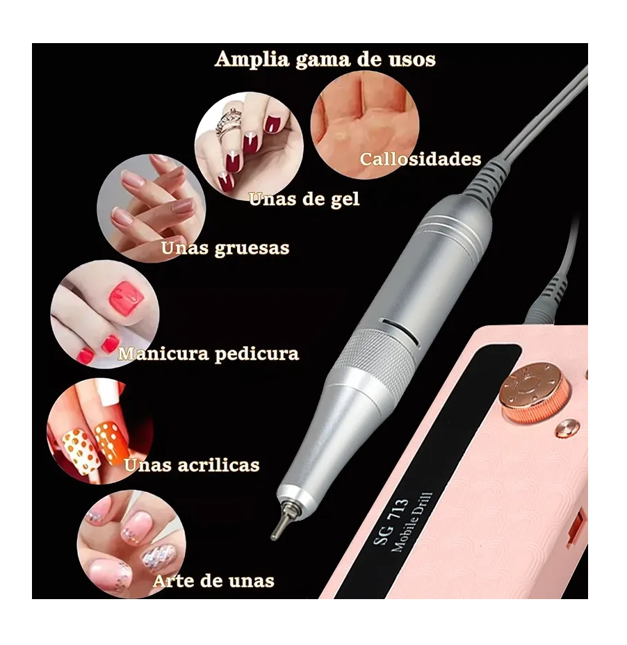 Foto 4 pulgar | Drill Pulidor De Uñas Esmeril Portátil Profesional  45000 Rpm Rosa