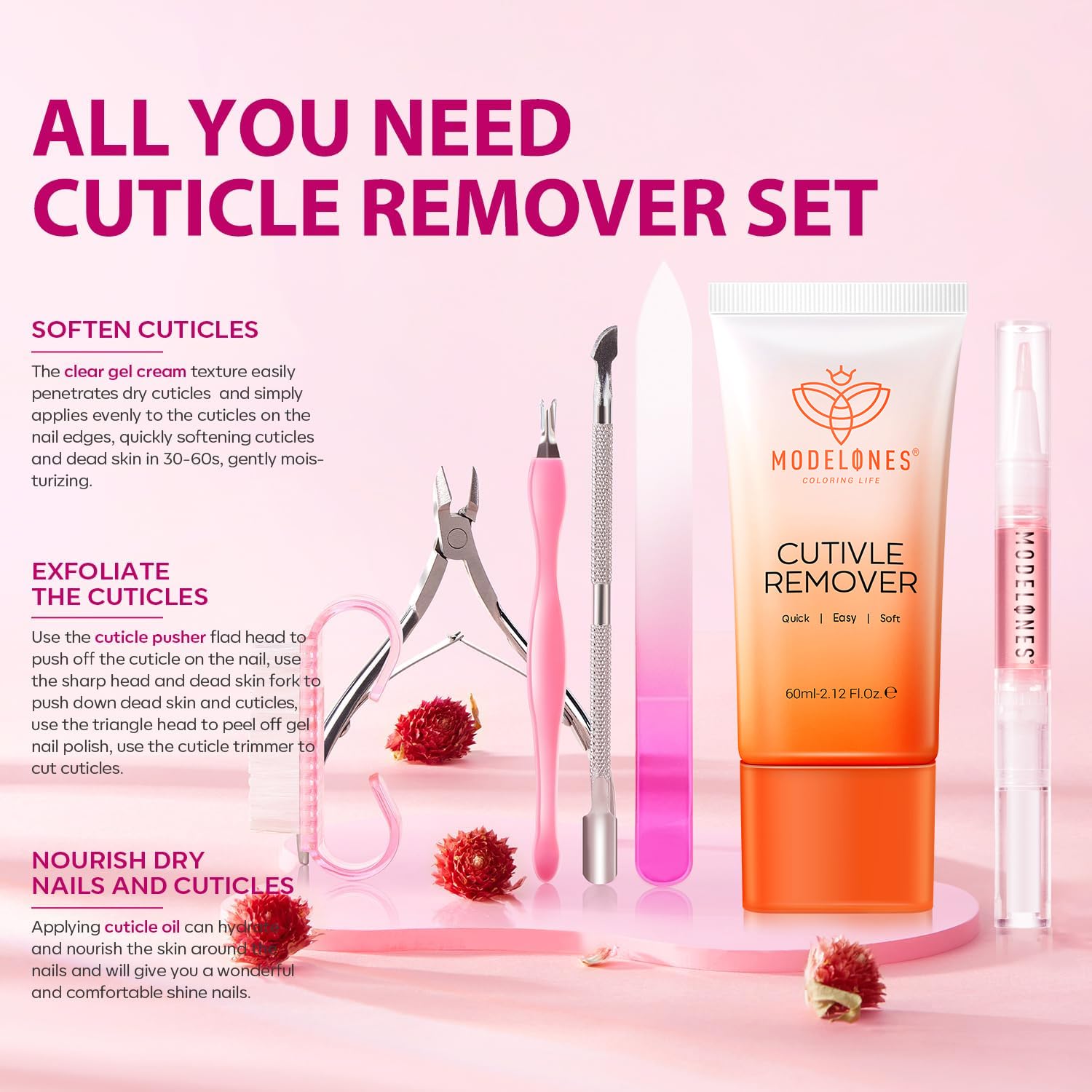 Foto 3 pulgar | Kit Removedor De Cutículas Modelones Con Crema, Aceite Y Herramientas De Manicura - Venta Internacional.
