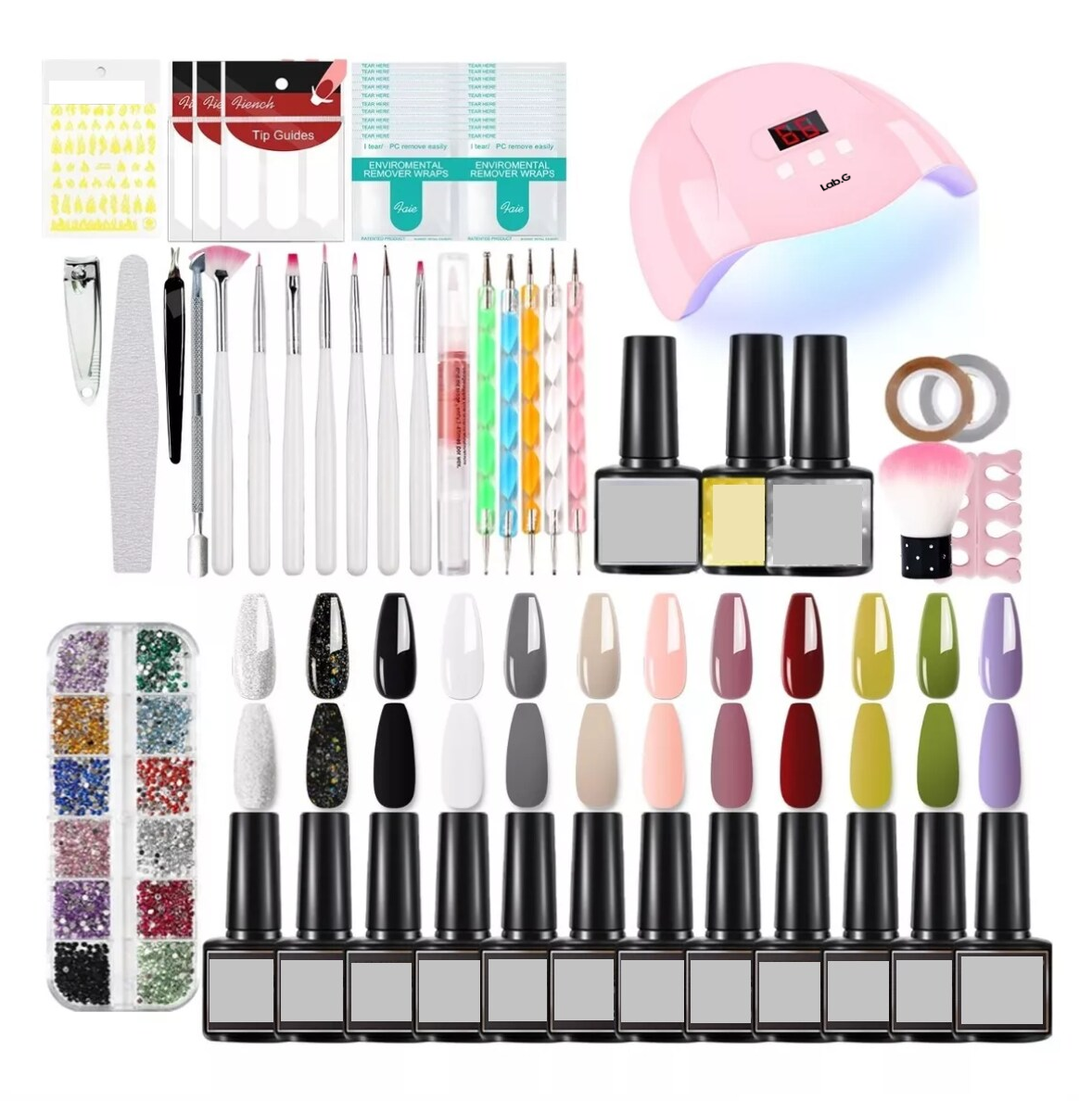 Kit Lampara Uña Uv Gel Lab.g 54w 12 Esmaltes Mate Cepillo Manicure