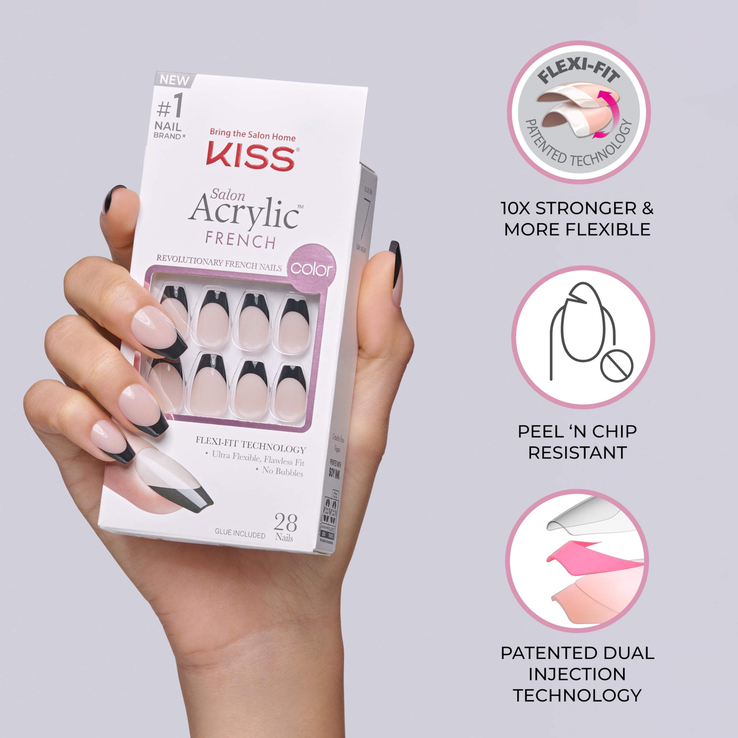 Foto 4 | Pantalones Cortos Acrílicos Kiss Salon Press-on Nails, Color Negro Flameado - Venta Internacional.