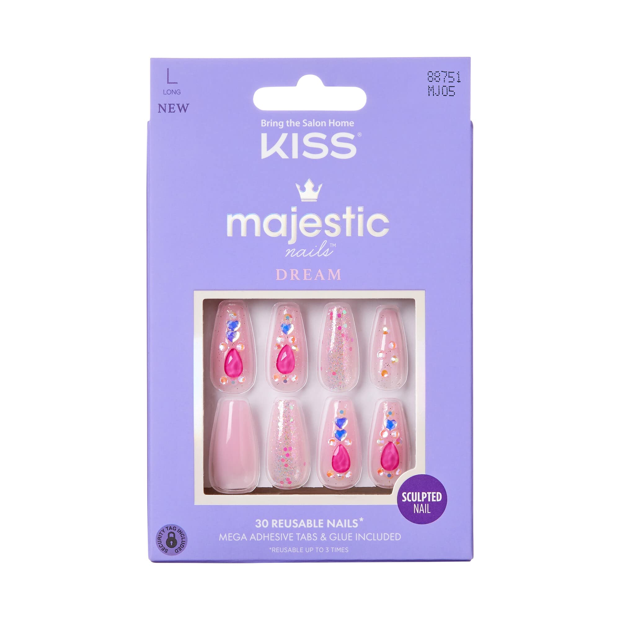 Foto 2 pulgar | Press On Nails Kiss Majestic 'lovely Bubbly' Pink Con Pegamento De 2 G - Venta Internacional.